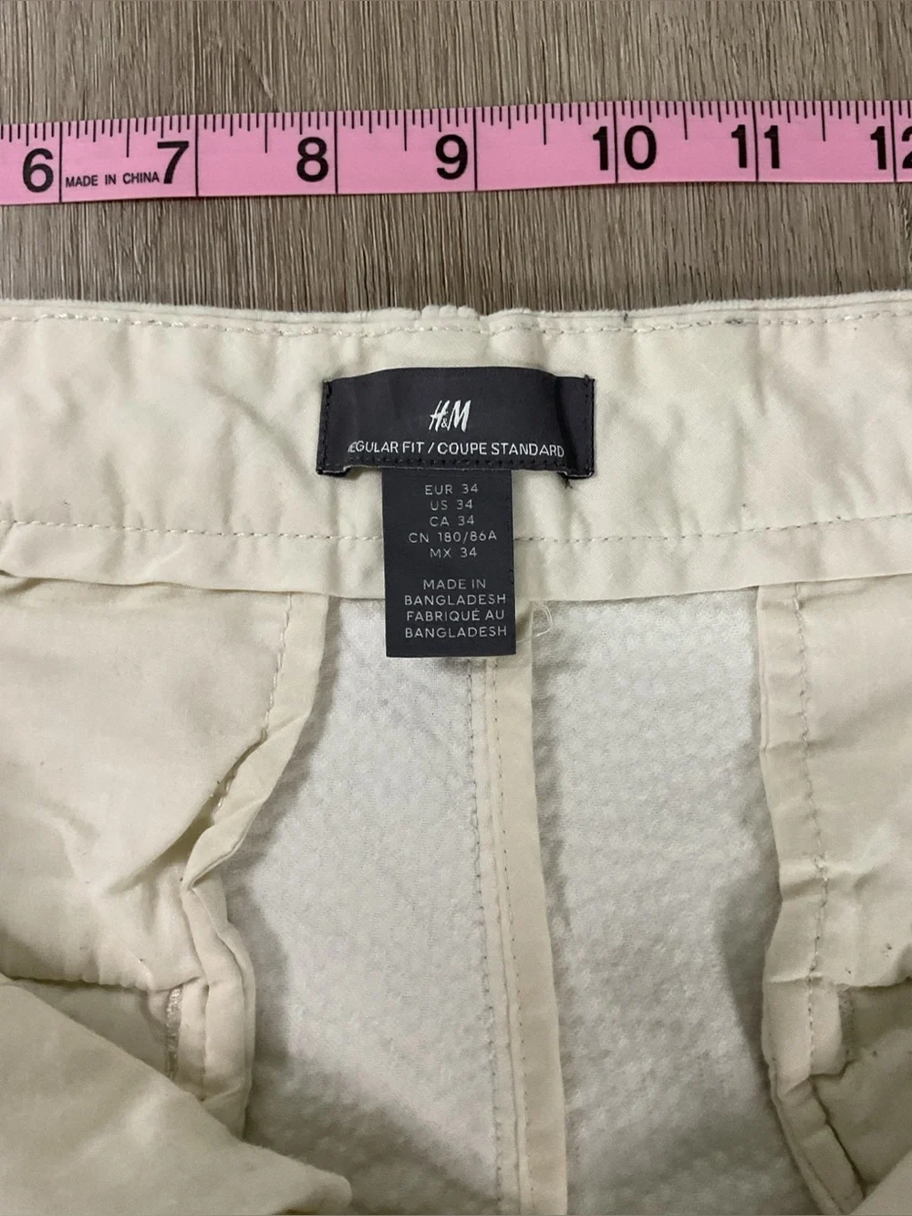 H&M Men's Cream Corduroy Chinos Size 34